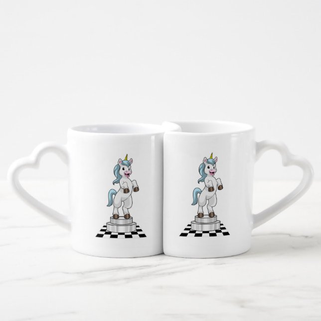 Unicorn at Chess as Chess piece Knight Coffee Mug Set (Front Nesting)