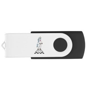 Unicorn at Chess as Chess piece Knight Flash Drive