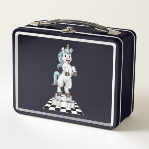 Unicorn at Chess as Chess piece Knight Metal Lunch Box