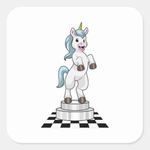 Unicorn at Chess as Chess piece Knight Square Sticker