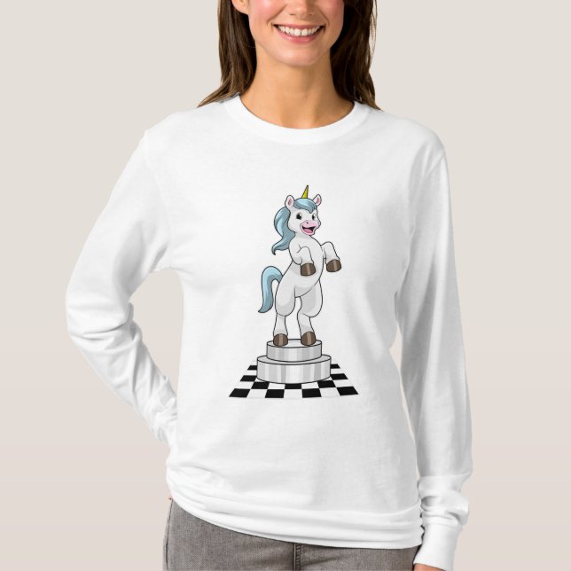 Unicorn at Chess as Chess piece Knight T-Shirt (Front)
