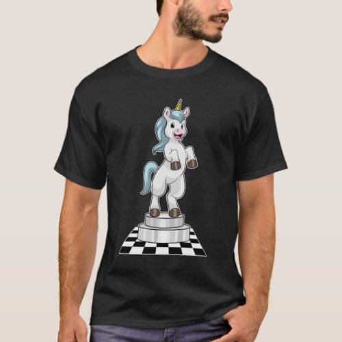 Unicorn at Chess as Chess piece Knight T_Shirt