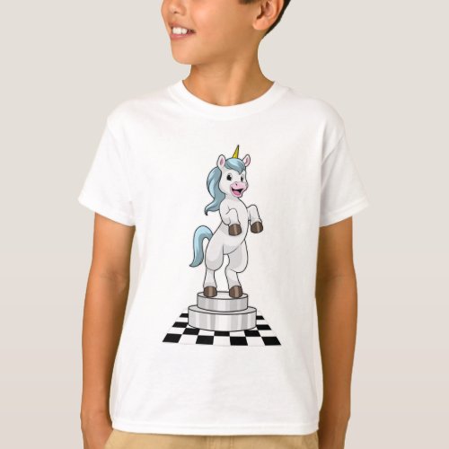 Unicorn at Chess as Chess piece Knight T_Shirt