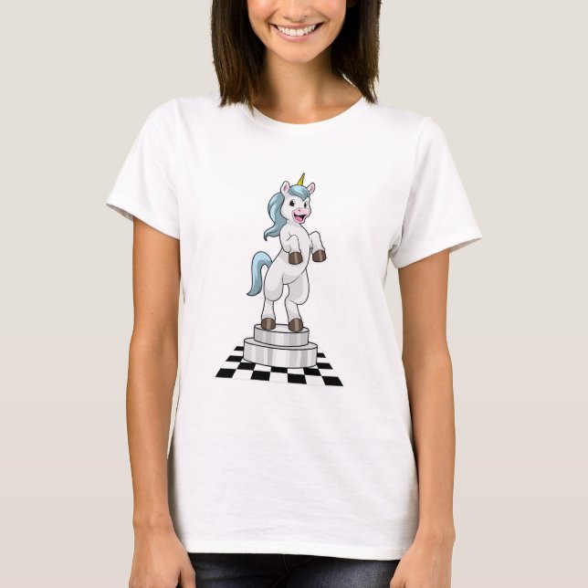 Unicorn at Chess as Chess piece Knight T-Shirt (Front)