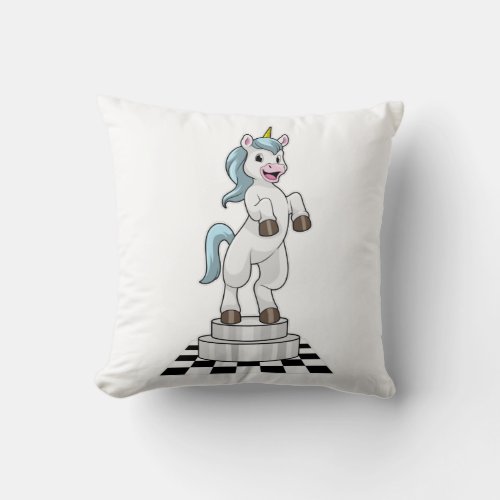 Unicorn at Chess as Chess piece Knight Throw Pillow