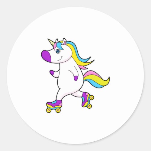 Unicorn at Inline skating with Roller skates Classic Round Sticker