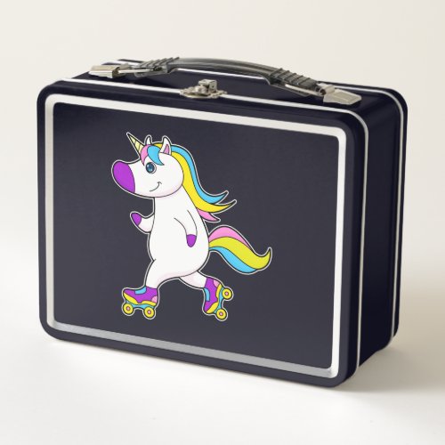 Unicorn at Inline skating with Roller skates Metal Lunch Box