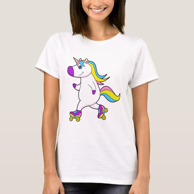 Unicorn at Inline skating with Roller skates T-Shirt (Front)