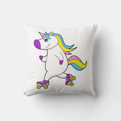 Unicorn at Inline skating with Roller skates Throw Pillow