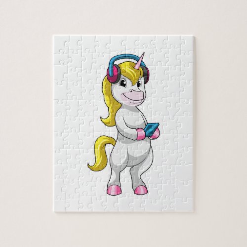 Unicorn at Listen to Music with Headphone Jigsaw Puzzle