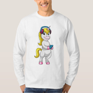 Unicorn at Listen to Music with Headphone T-Shirt