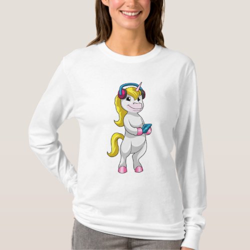 Unicorn at Listen to Music with Headphone T_Shirt