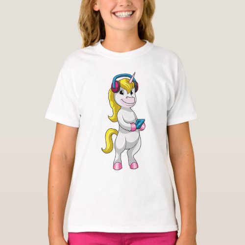 Unicorn at Listen to Music with Headphone T_Shirt