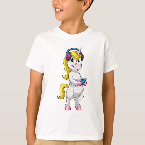 Unicorn at Listen to Music with Headphone T_Shirt