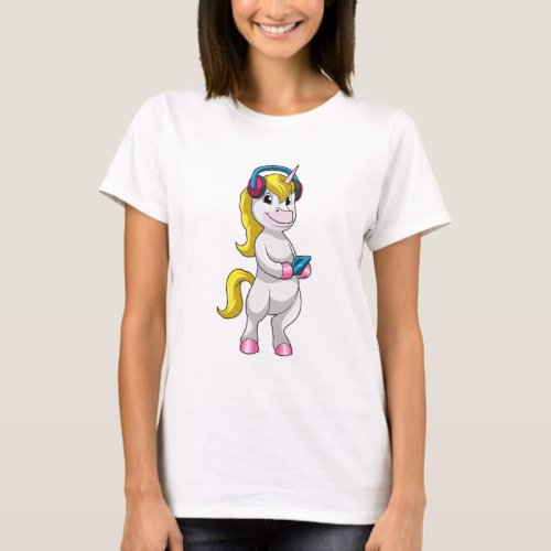 Unicorn at Listen to Music with Headphone T_Shirt