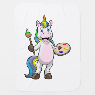 Unicorn at Painting with Brush & Color Baby Blanket