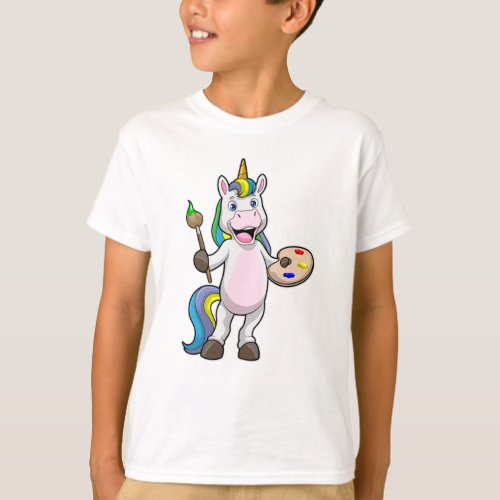 Unicorn at Painting with Brush  Color T_Shirt