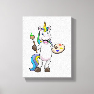 Unicorn at Painting with Brush & Colour Canvas Print