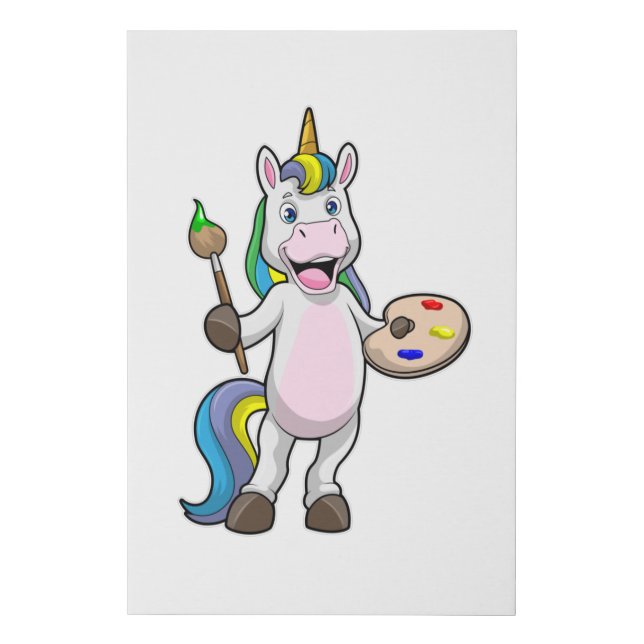 Unicorn at Painting with Brush & Colour Faux Canvas Print (Front)