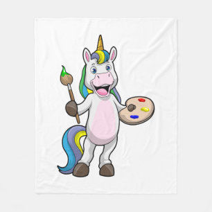 Unicorn at Painting with Brush & Colour Fleece Blanket
