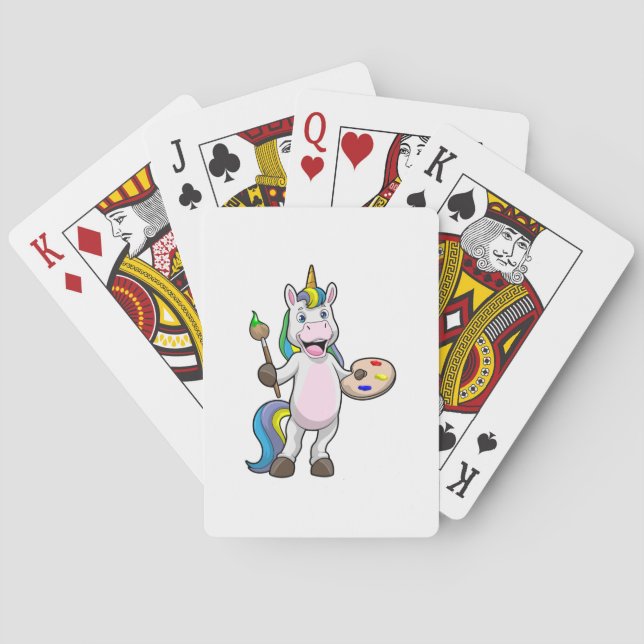 Unicorn at Painting with Brush & Colour Poker Cards (Back)