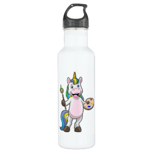 Unicorn at Painting with Brush & Colour Stainless Steel Water Bottle