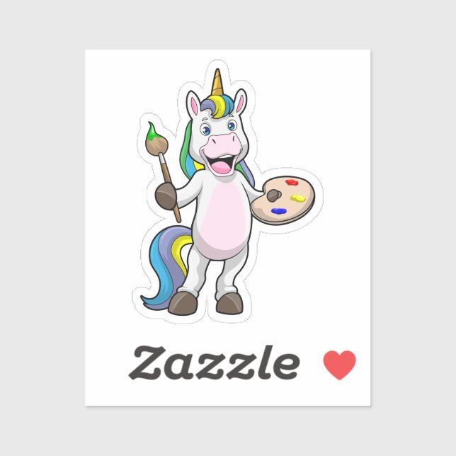 Unicorn at Painting with Brush & Colour Sticker (Sheet)