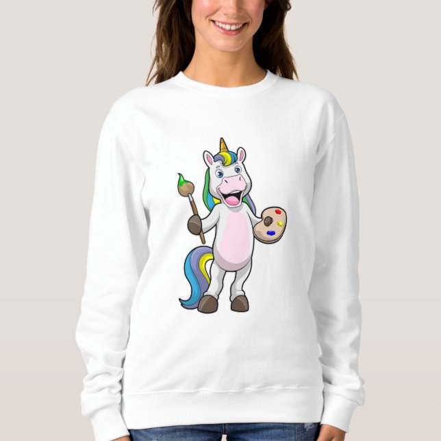 Unicorn at Painting with Brush & Colour Sweatshirt (Front)