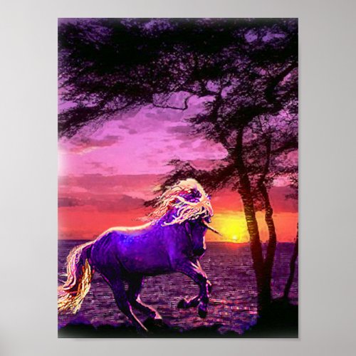 unicorn at sunset poster