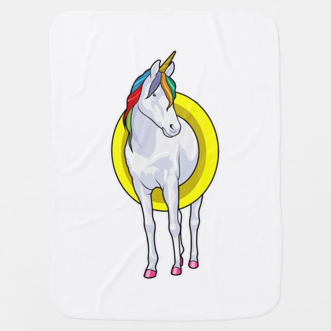 Unicorn at Swimming with Swim ring Baby Blanket (Front)