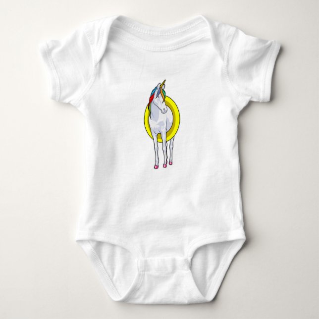 Unicorn at Swimming with Swim ring Baby Bodysuit (Front)