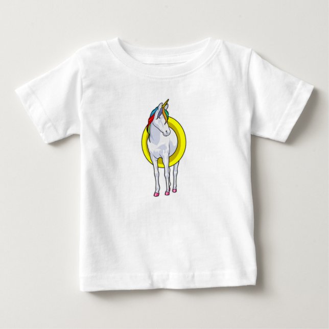 Unicorn at Swimming with Swim ring Baby T-Shirt (Front)
