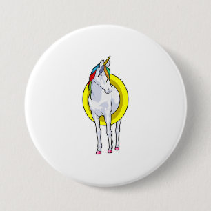Unicorn at Swimming with Swim ring Button
