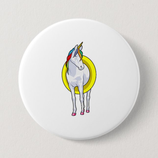 Unicorn at Swimming with Swim ring Button (Front)