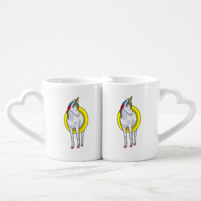 Unicorn at Swimming with Swim ring Coffee Mug Set (Front Nesting)
