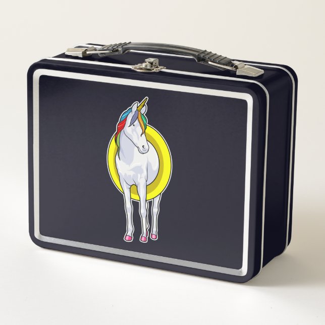 Unicorn at Swimming with Swim ring Metal Lunch Box (Front)