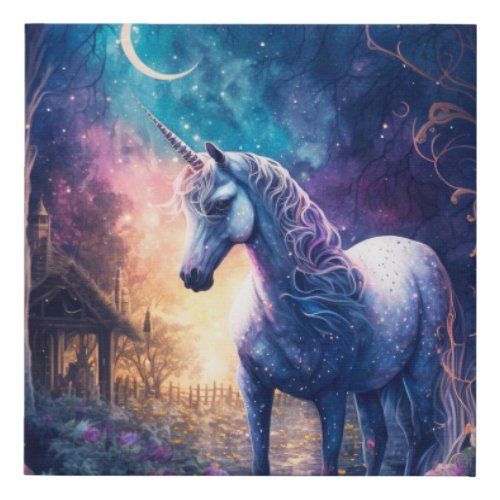 Unicorn at the edge of Town Faux Canvas Print