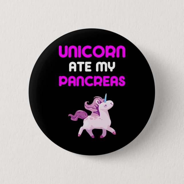 Unicorn Ate My Pancreas Fun Diabetes Girls Kids Bo Button (Front)