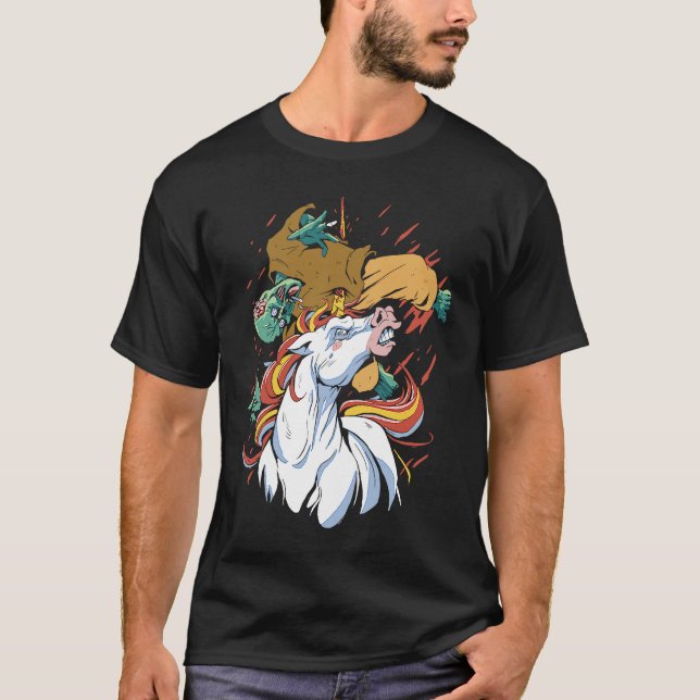 Unicorn Attacking Zombie   Horror   Cool Gothic T-Shirt (Front)