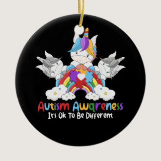 Unicorn Autism Awareness It's OK To Be Different W Ceramic Ornament