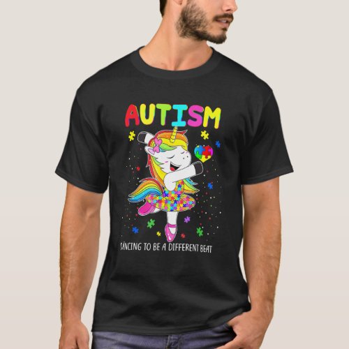 Unicorn Autism Puzzle Heart Dancing To Be A Differ T_Shirt