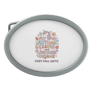 Unicorn Autumn Leaves and Unicorn Dreams Bold Typo Belt Buckle