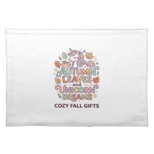 Unicorn Autumn Leaves and Unicorn Dreams Bold Typo Cloth Placemat
