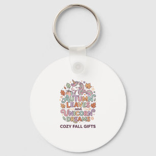 Unicorn Autumn Leaves and Unicorn Dreams Bold Typo Keychain