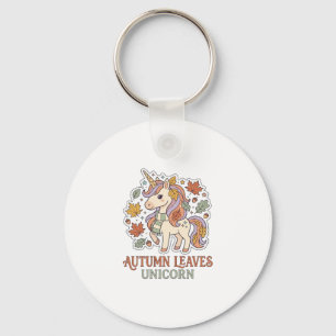 Unicorn Autumn Leaves Unicorn Graphic Design Merch Keychain