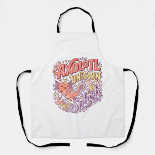 Unicorn Axolotl Unicorn Splash Whimsical White Bac Apron