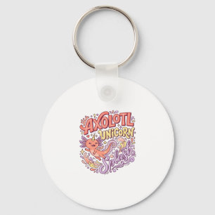 Unicorn Axolotl Unicorn Splash Whimsical White Bac Keychain