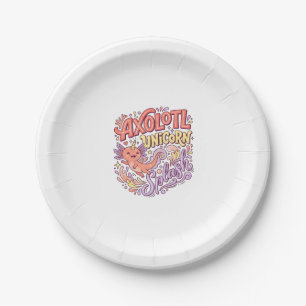 Unicorn Axolotl Unicorn Splash Whimsical White Bac Paper Plates