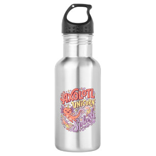 Unicorn Axolotl Unicorn Splash Whimsical White Bac Stainless Steel Water Bottle