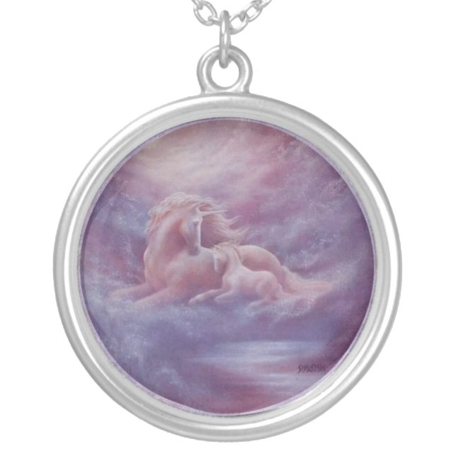Unicorn & Baby Charm Silver Plated Necklace (Front)